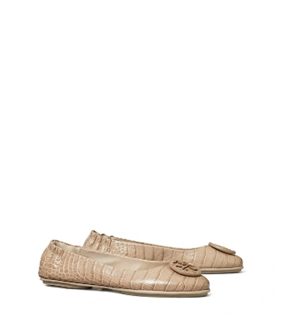 Shop Tory Burch Minnie Travel Ballet Flats, Embossed Leather In Tan