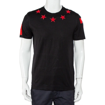 Pre-owned Givenchy Black Cotton Star Applique Detail Crewneck T-shirt M