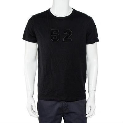Pre-owned Moncler Black Cotton Applique Detail Crewneck T-shirt L