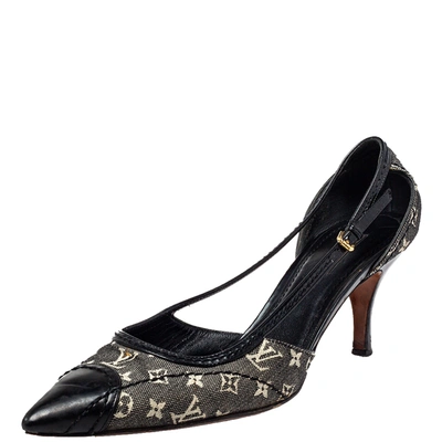 Pre-owned Louis Vuitton Black/green Monogram Canvas And Patent Leather Cap Toe Pumps Size 39.5