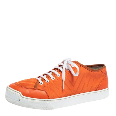Pre-owned Louis Vuitton Orange Fabric And Leather Sneakers Size 42
