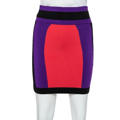Pre-owned Balmain Colorblock Knit Mini Skirt S In Multicolor