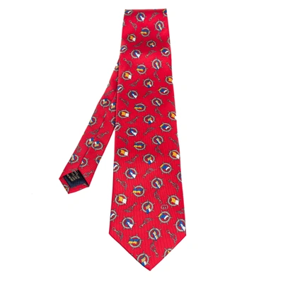 Pre-owned Gucci Vintage Red Nautical Print Silk Tie