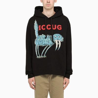 Shop Gucci Sweatshirt With Iccug Print With Animals By Freya Hartas In Black