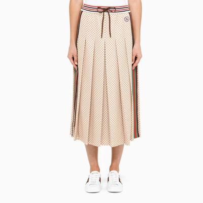 Shop Gucci Beige Pleated Gg Pattern Skirt