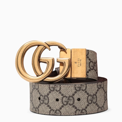 Shop Gucci Brown Leather And Gg Fabric Reversible Belt In Multicolor