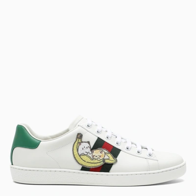 Shop Gucci White Bananya Ace Sneakers