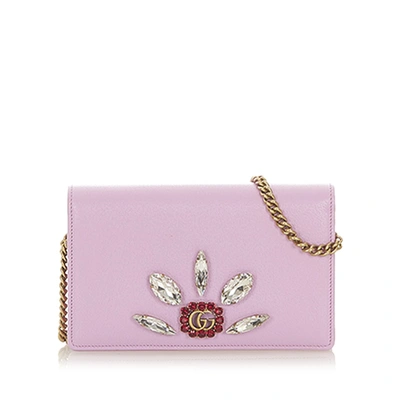 Shop Gucci Gg Leather Wallet On Chain In Purple