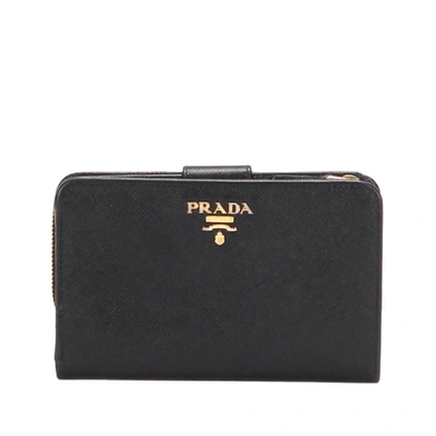 Pre-owned Prada Saffiano Bi-fold Wallet In Black