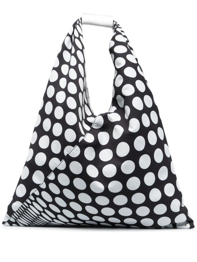 Shop Mm6 Maison Margiela Polka-dot Print Japanese Tote Bag In White