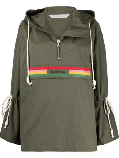 Shop Palm Angels Striped Band Hooded Jacket In Green