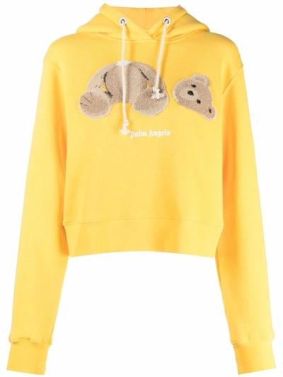 Shop Palm Angels Bear Print Hoodie In Yellow