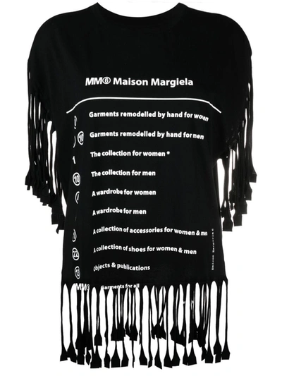 Shop Mm6 Maison Margiela Logo-print Fringed T-shirt In Black