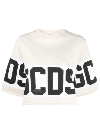 Shop Gcds Logo-print Cotton Sweater In White