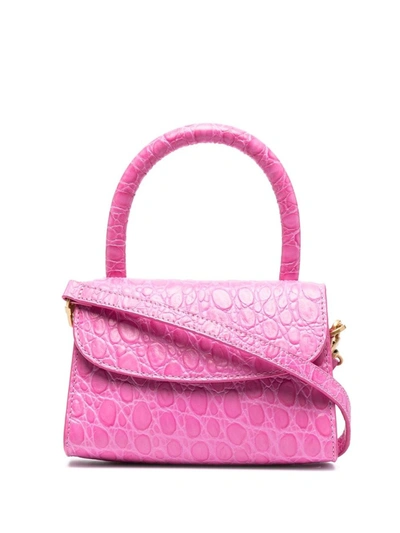 Shop By Far Croco Embossed Mini Bag In Pink