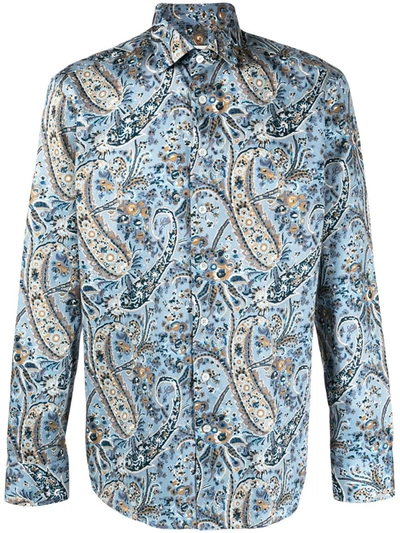 Shop Etro Paisley-print Cotton Shirt In Blue