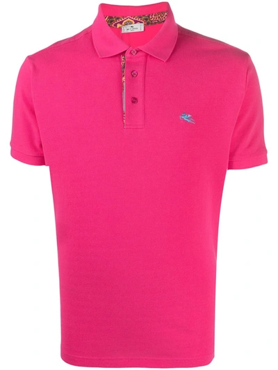 Shop Etro Embroidered-logo Cotton Polo Shirt In Pink