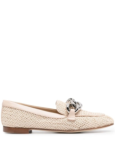 Shop Casadei Chain-detail Loafers In Neutrals