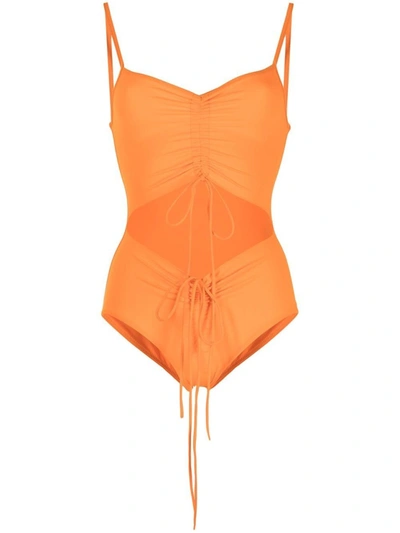 Shop Christopher Esber Disconnect Ruched Swimsuit In Orange