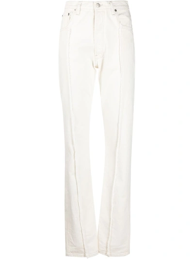 Shop Maison Margiela Cotton Frayed Straight-leg Jeans In White