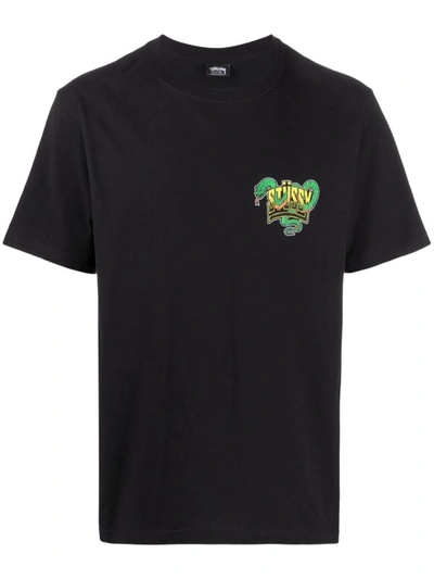 Shop Stussy Snakebite Cotton T-shirt In Black