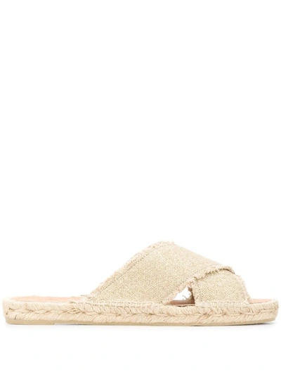 Shop Castaã±er Gold-tone Palmera Slides In Neutrals