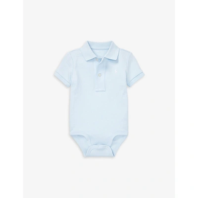 Shop Ralph Lauren Logo-embroidered Cotton Body Suit 3-12 Months In Beryl Blue