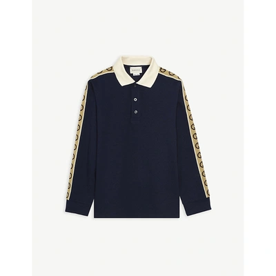 Shop Gucci Logo-tape Cotton Polo Shirt 4-12 Years In Navy