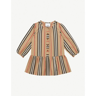 Shop Burberry Ella Icon Stripe-print Cotton Dress 6-24 Months In Beige