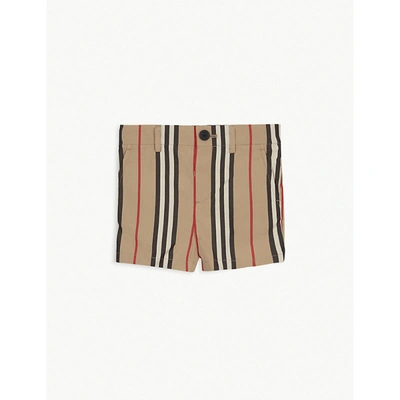Shop Burberry Nicki Cotton Icon Striped Shorts 6-24 Months In Beige