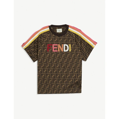 Shop Fendi Logo-tape Stretch-cotton T-shirt 8-14 Years In Ff Beige