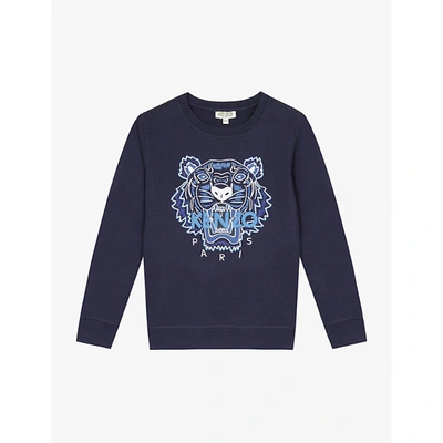 Shop Kenzo Tiger Cotton Sweatshirt 4-14 Years In Navy