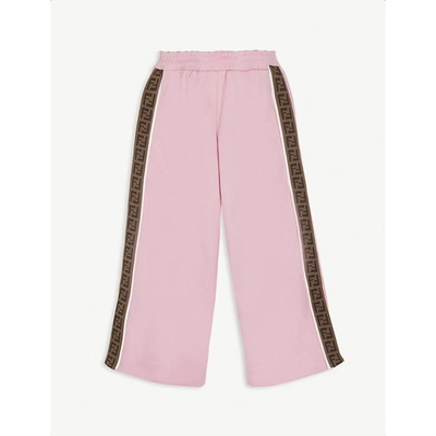 Shop Fendi Logo Tape Satin Track Pants 4-14 Years In Pink / Beige