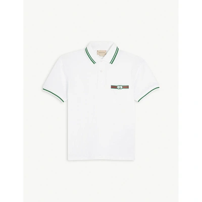 Shop Gucci Logo-embroidered Cotton-blend Polo Shirt 6-12 Years In White