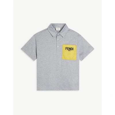 Shop Fendi Branded Cotton Polo Shirt 8-14 Years In Grey / Yellow