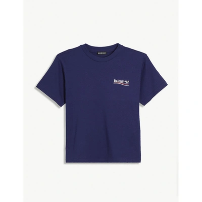 Shop Balenciaga Political Logo-print Cotton T-shirt 4-10 Years In Blue