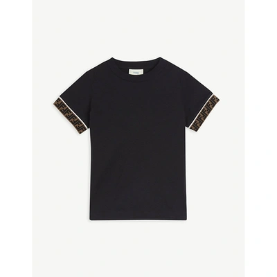 Shop Fendi Logo-trim Cotton-jersey T-shirt 4-14 Years In Black / Beige