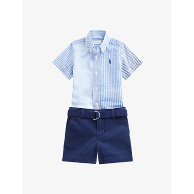Shop Ralph Lauren Logo-embossed Cotton Shirt And Shorts Set 6-24 Months In Blue Multi
