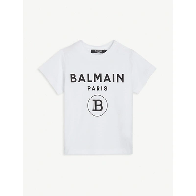 Shop Balmain Logo-print Cotton T-shirt 6-36 Months In White