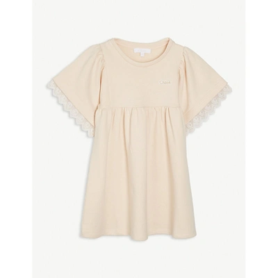 Shop Chloé Milano Lace-trim Cotton-blend Dress 4-14 Years In Pale Pink