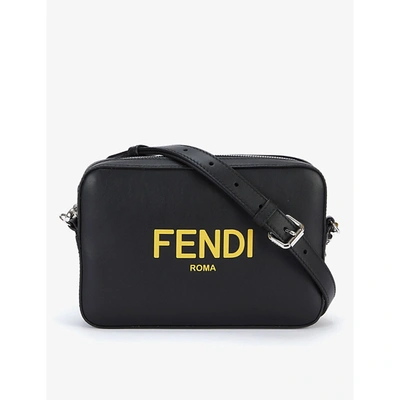 Shop Fendi Brand-plaque Leather Cross-body Bag In Black