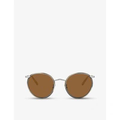 Shop Oliver Peoples Ov1269st Casson Round-frame Titanium Sunglasses In Silver