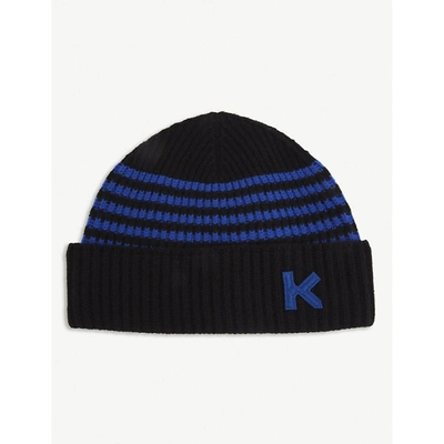 Shop Kenzo Logo Ribbed Wool Beanie In Royal Blue