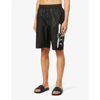 Shop Gucci Logo-print Swim Shorts In Black