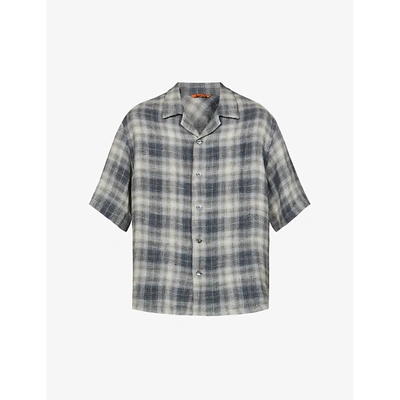 Shop Barena Venezia Checked-pattern Relaxed-fit Linen Shirt In Grey