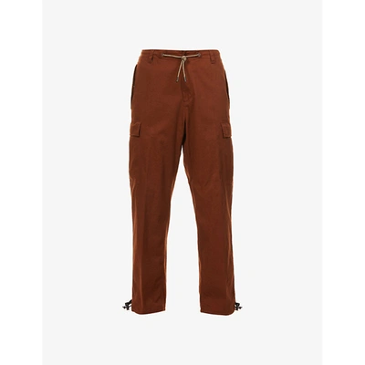 Shop Aspesi Drawstring-hem Relaxed-fit Cotton Cargo Trousers In Brown