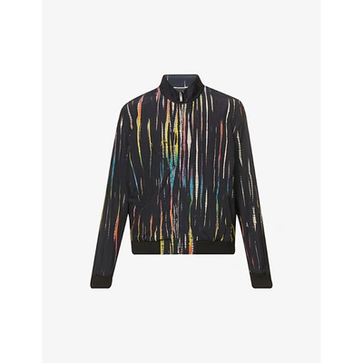 Shop Saint Laurent Striped Funnel-neck Shell Teddy Jacket In Noir Multicolor