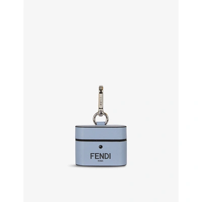 Shop Fendi Mens Blue Roma Logo-print Leather Aipods Case
