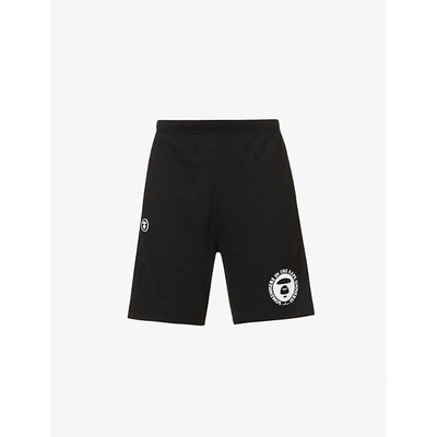 Shop Aape Mens Black Logo-print Relaxed-fit Mid-rise Cotton-blend Shorts L