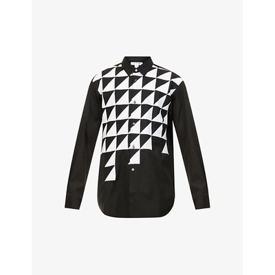 Shop Comme Des Garçons Shirt Diamond-panel Long-sleeved Cotton-poplin Shirt In Black/white